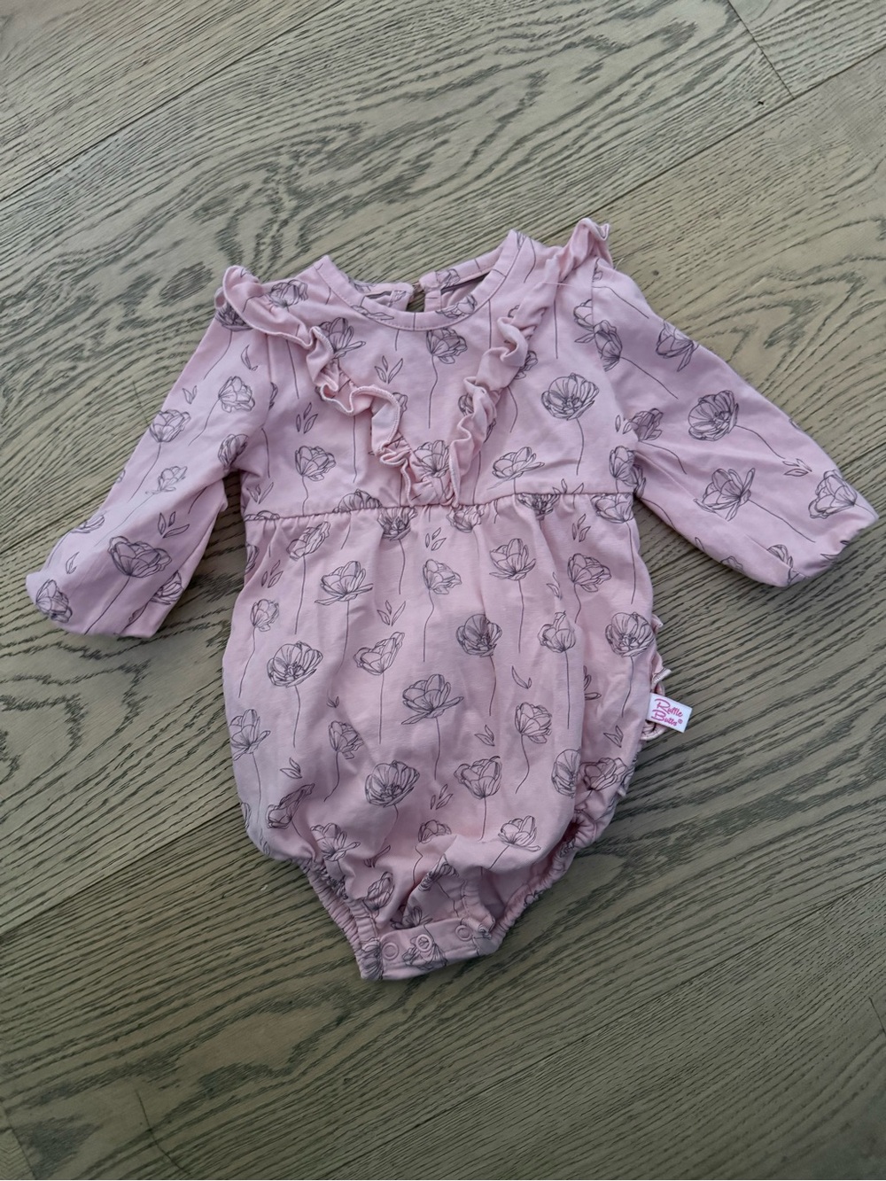 Ruffle Butts Pink Floral Ruffle-Front 3-6 months One-Piece